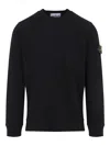 Stone Island Logo Cotton Crewneck Sweatshirt In Black