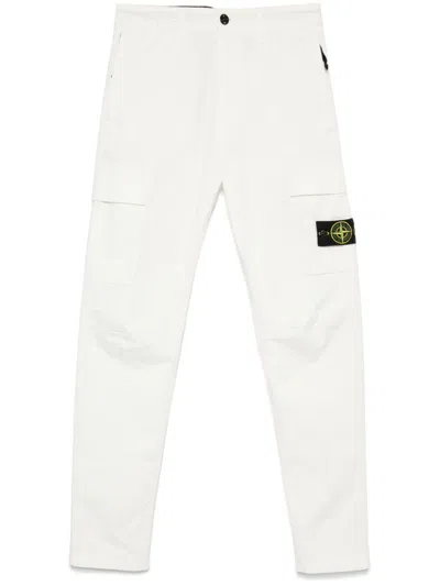 Stone Island Men Tapered Leg Cotton Cargo Trousers In White