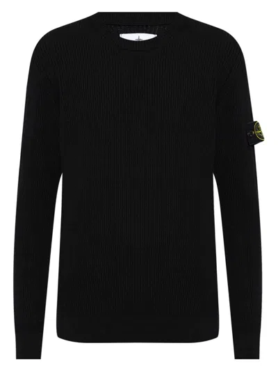 Stone Island Crew-neck Jumper With Ribbed Edges In Black