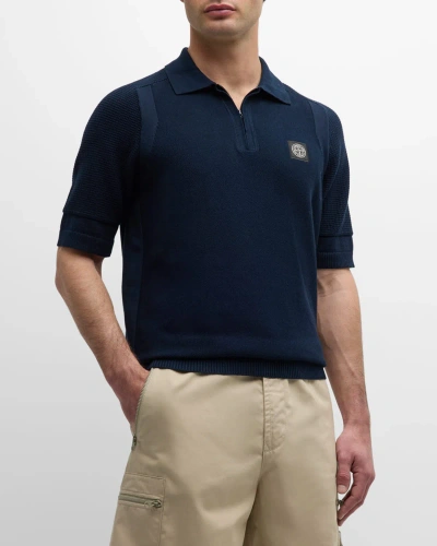 Stone Island Men's Waffle Knit Polo Shirt In Navy Blue