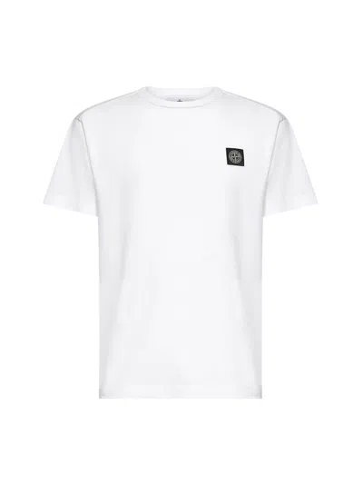 Stone Island Men White Logo Patch Cotton T-shirt