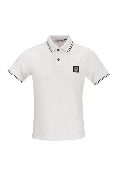 Stone Island Men's White Piqué Cotton Polo Shirt For Ss24