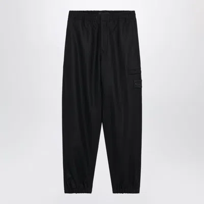 Stone Island Navy Blue Jogging Trousers In A Wool Blend In Black