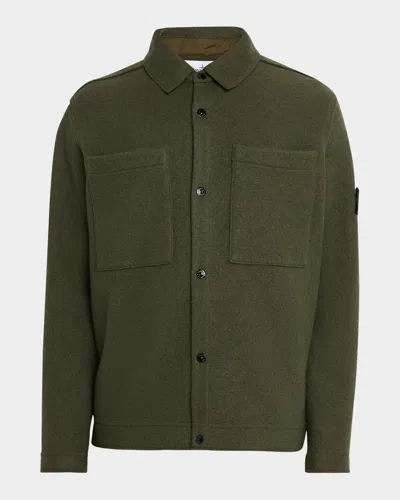 STONE ISLAND MEN'S WOOL BLEND SNAP FRONT OVERSHIRT