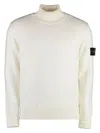 Stone Island Ribbed Knit Turtleneck Sweater With Signature Patch In Panna