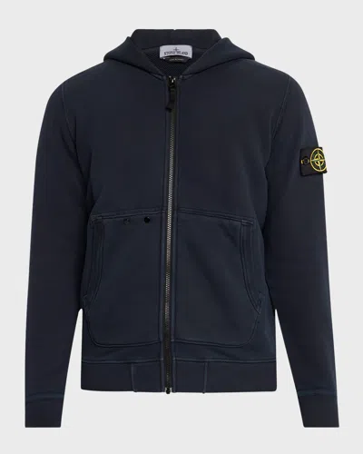 Stone Island Men's Zip Hoodie With Pocket In Blau