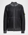 Stone Island Mens Pearl Grey Sublimatic-print Textured Woven-knitted Cardigan In Blue