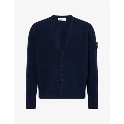 Stone Island Mens Baby Alpaca Wool-blend Knit Cardigan Blue Melange In Multi