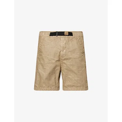 Stone Island Mens Belted Compass-patch Shell Shorts Biscuit