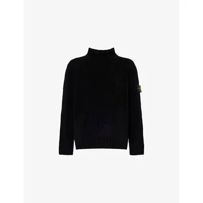 Stone Island Mens Black Chenille Crewneck Cotton-knit Jumper