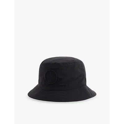 STONE ISLAND MENS BLACK COMPASS BRAND-EMBROIDERY WOVEN BUCKET HAT
