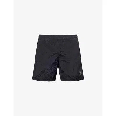 Stone Island Mens Black Crinkle Relaxed-fit Shell Shorts