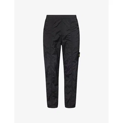 Stone Island Mens Black Logo-badge Relaxed-fit Shell Trousers
