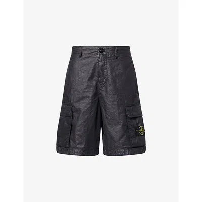 Stone Island Mens Black Panama Patch-pocket Woven Cargo Shorts