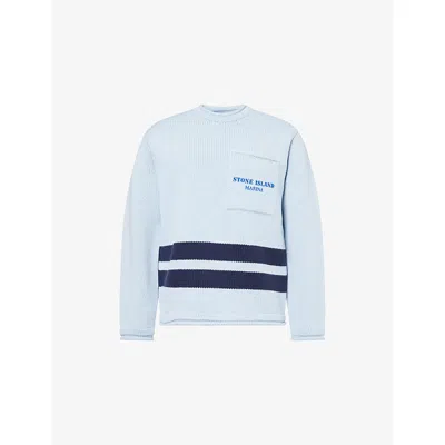 STONE ISLAND MENS BLUE MARINA LONG-SLEEVE WOOL JUMPER