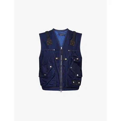 Stone Island Indigo Blue Zip Vest In Cotton Blend