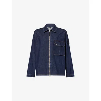 Stone Island Mens Blue Rinse Patch-pocket Zip-up Denim Shirt