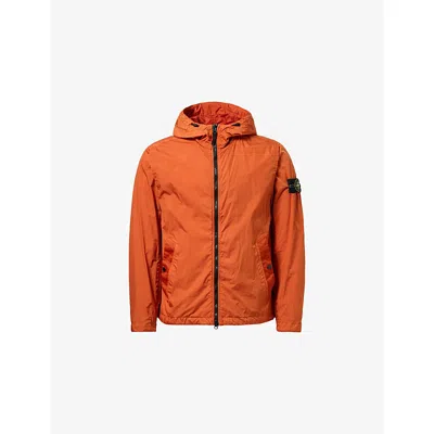Stone Island Mens Burnt Orange Garment Dyed Crinkle Reps Hooded Nylon Jacket