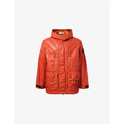 Stone Island Mens Burnt Orange Slick Nylon Tela-tc Hooded Jacket