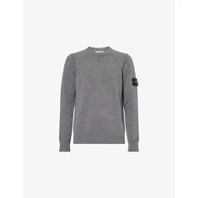 Stone Island Mens Cement Melange Logo-patch Crewneck Wool-blend Jumper In Gray