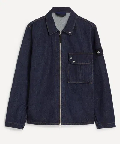 Stone Island Mens Contrast-stitching Zip Denim Overshirt In Black