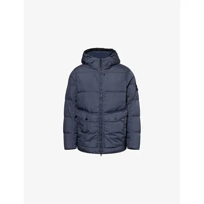 Stone Island Mens Navy Blue Crinkle Padded Shell Parka Jacket