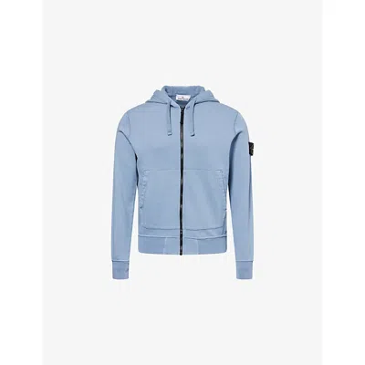 Stone Island Mens Dark Blue Brand-patch Zip-up Cotton Hoody