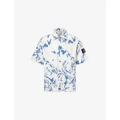Stone Island Mens Desert Camo Graphic-print Patch-pocket Stretch-cotton Shirt In White