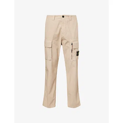 Stone Island Mens Desert Canvas Weave Logo-badge Cotton Cargo Trousers In Nude