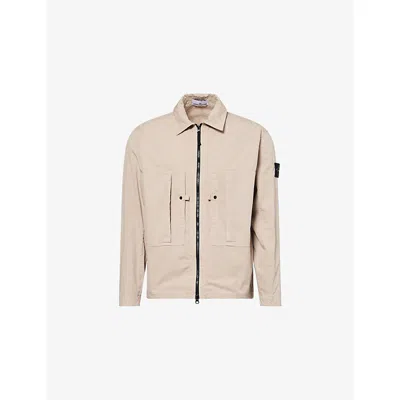 Stone Island Cotton Jacket Collared Long Sleeves Buttoned Pockets In Neutral