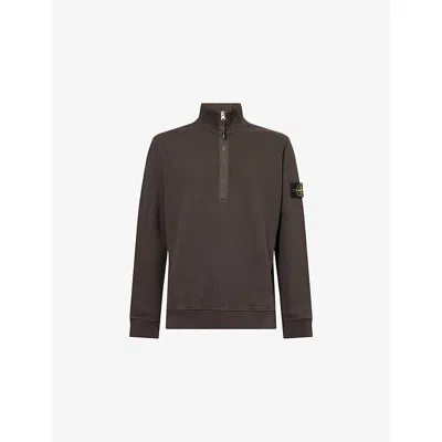 Stone Island Mens Funnel-neck Ribbed Cotton-jersey Polo Shirt Lead Grey In Gray