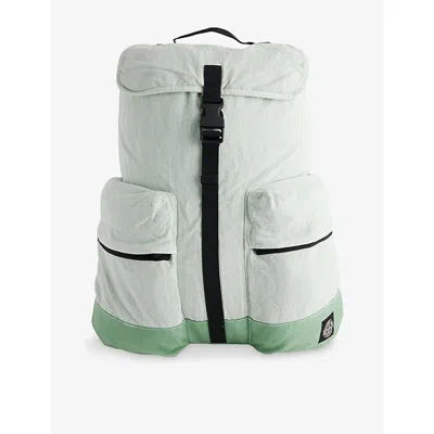 Stone Island Mens Green Brand-patch Zip-pockets Linen-blend Backpack