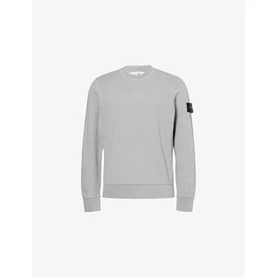 Stone Island Mens Grey Melange Badge Crewneck Cotton-jersey Sweatshirt In Burgundy
