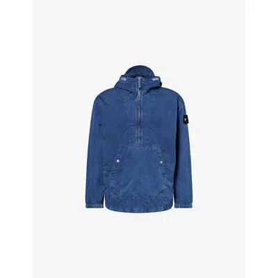 Stone Island Mens Indigo Denim-illusion Brand-badge Nylon Parka In Blue