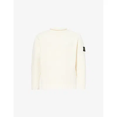 Stone Island Mens Ivory Chenille Crewneck Cotton-knit Jumper Xl In White