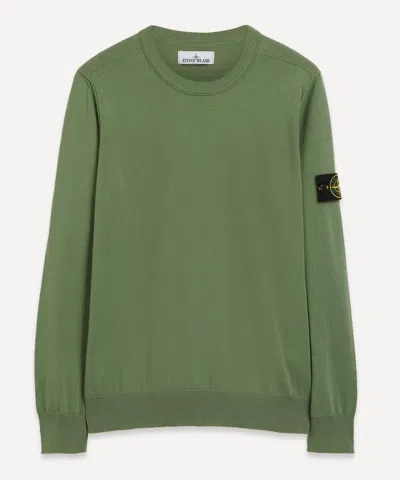 Stone Island Mens Knitted Logo Patch Sweatshirt In Green