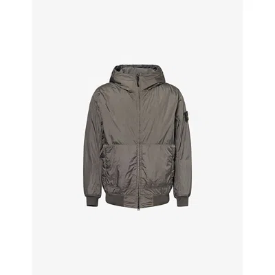 Stone Island Mens Lead Grey Crinkle Logo-patch Padded Shell Jacket In Gold