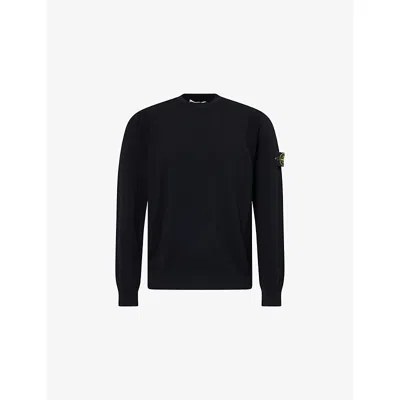 STONE ISLAND MENS STRETCH RWS CREWNECK WOOL-BLEND CREW JUMPER BLACK