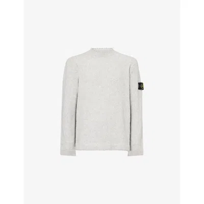 Stone Island Mens Logo-patch Crewneck Wool-blend Jumper Dark Grey In Gray