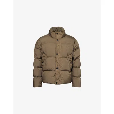 Stone Island Mens Military Green Logo-patch Crinkle Padded Shell Jacket Xl In Brown