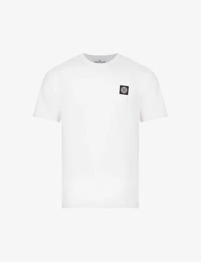 Stone Island White Cotton T-shirt With Logo Patch