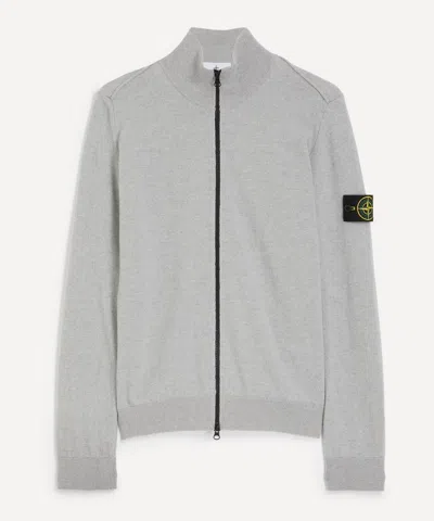Stone Island Mens Melange Pearl Grey Zip-up Wool Cardigan In Gray