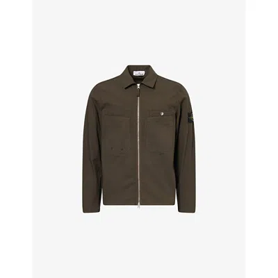 Stone Island Mens Military Green Brand-badge Patch-pockets Stretch-cotton Overshirt