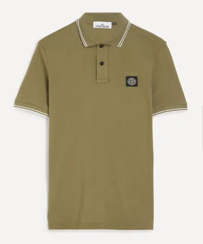 Stone Island Slim Fit Stretch Pique Tipped Polo Shirt In Green
