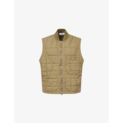 Stone Island Mens Military Green Quilted Brand-patch Cotton Vest Xl