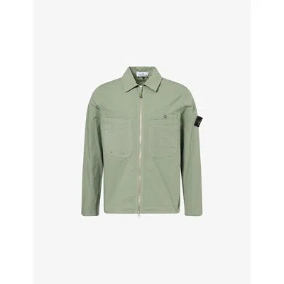 Stone Island Mens Musk Brand-badge Patch-pockets Stretch-cotton Overshirt