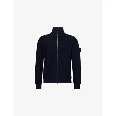 Stone Island Mens Navy Blue Brand-patch Knitted Cotton And Cashmere-blend Track Top Xl