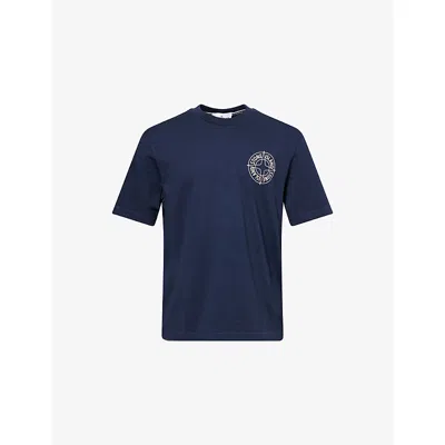 Stone Island Mens Navy Blue Compass Crewneck Cotton-jersey T-shirt