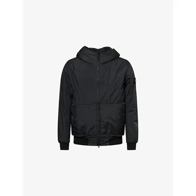 Stone Island Mens Navy Blue Compass-logo Crinkle Reps Hooded Woven Jacket In Black
