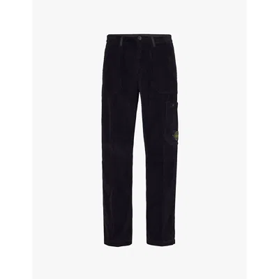 Stone Island Mens Navy Blue Corduroy Brand-patch Straight-leg Regular-fit Cotton Trousers